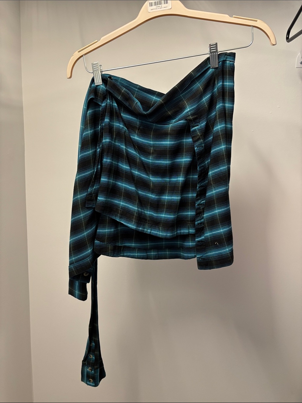 For Love And Lemons Teal and Black Asymmetrical Plaid Wrap Skirt